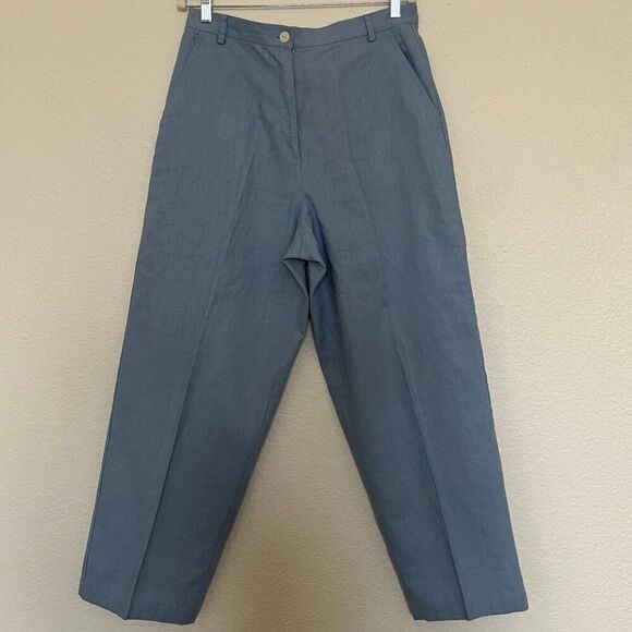 SUSAN BRISTOL Linen grey-blue pants with high waist size 12 - Picture 1 of 14